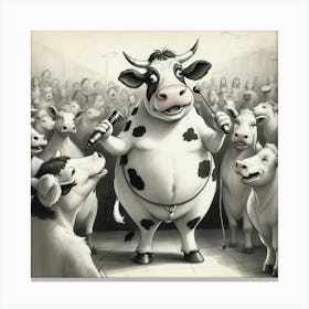 Cow In A Crowd Canvas Print