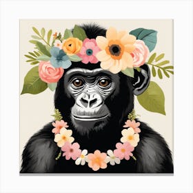Floral Baby Gorilla Nursery Illustration (14) Canvas Print