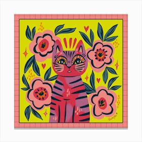 Cat With Flowers Canvas Print