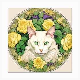 Cat With Yellow Roses Canvas Print