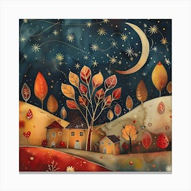 Autumn Night In The Village, Naïve Folk Canvas Print