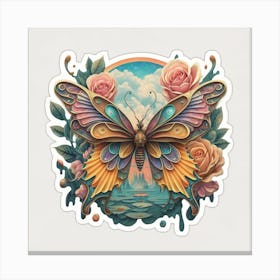 Butterfly And Roses Canvas Print