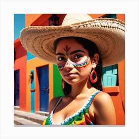 Mexican Girl In Sombrero 5 Canvas Print