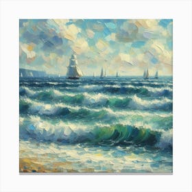 Sailboats On The Sea, Acrylic Painting Style Canvas Print