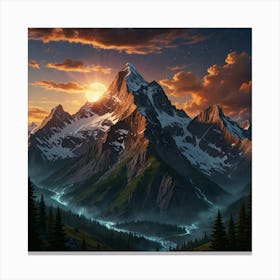 Mountain Landscape At Sunset 2 Canvas Print