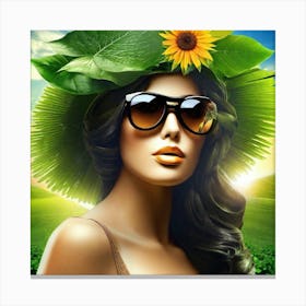 Sunflowers On A Woman'S Head Canvas Print