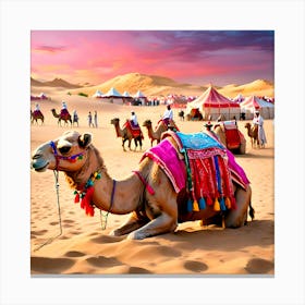 Camels In The Desert Canvas Print