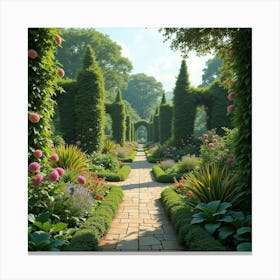 An English Botanical Garden With Exotic Plants And Intricate Pathways 1 Canvas Print