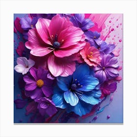 Flowers On A Blue Background 3 Canvas Print