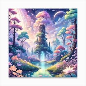 A Fantasy Forest With Twinkling Stars In Pastel Tone Square Composition 424 Canvas Print