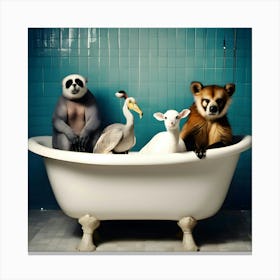 Funny Animals In Bath 1 Canvas Print