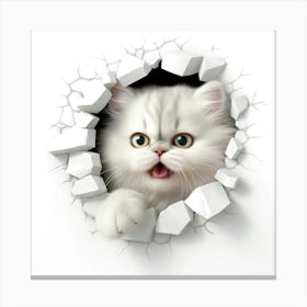 White Cat Peeking Out Of A Hole 3 Canvas Print