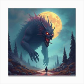 Demonic Beast In An Eerie, Colorful Watercolor Landscape 1 Canvas Print