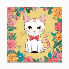 Cute Cat With Flowers Canvas Print