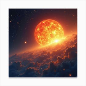 Watercolor Solar Flares Erupting From A Distant Sun In A Sea Of Stars 1 Canvas Print