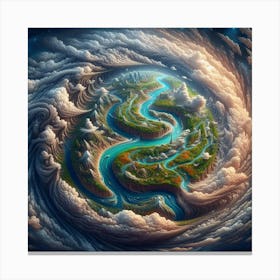 3 Dimensional Rivers In The Country Swirls In A Vortex Of Storm Clouds 4 Canvas Print