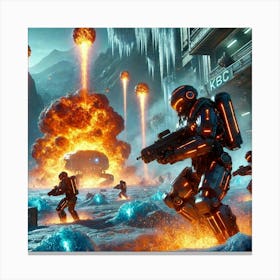 A Futuristic Sci Fi Battlefield Where Pyroguard Co Canvas Print