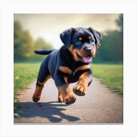 Rottweiler Puppy Running Canvas Print