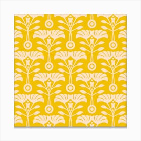 ART NOUVEAU Retro Mod Vintage Floral Botanical in Ecru Cream on Bright Yellow Canvas Print