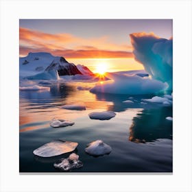 Icebergs In The Water At Sunset Canvas Print