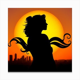 Silhouette Of A Woman At Sunset 2 Canvas Print