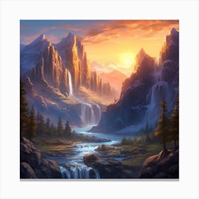 Waterfall In The Mountains Canvas Print