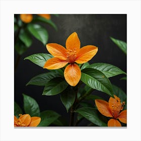 Orange Flowers On A Black Background Canvas Print