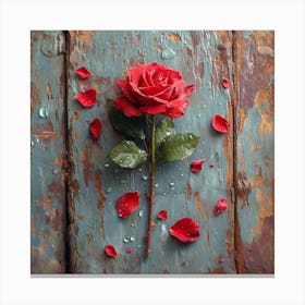 Rose On A Wooden Background Canvas Print