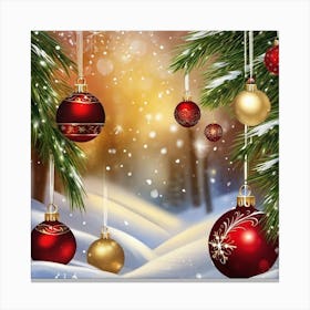 Christmas Ornaments In The Snow Canvas Print