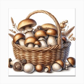 Mushrooms in a wicker basket 1 Canvas Print