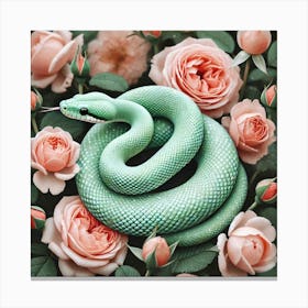 Green Snake With Pink Roses Leinwandbilder