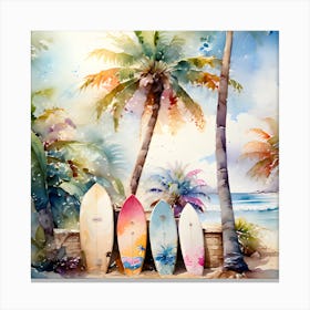 Surfboards On The Beach Canvas Print