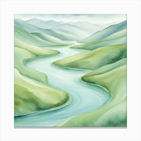 Watercolor Of A River Canvas Print