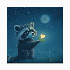 Curious Raccoon with Heart Leaf Backdrop 9 Canvas Print