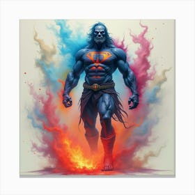 Titan Surrounded By Colorful Watercolor Magic, Fierce 1 Canvas Print