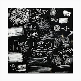 Abstract White Chalk And Black Wax Crayon Design Childrens Art Inspired Featuring Rough Strokes Canvas Print