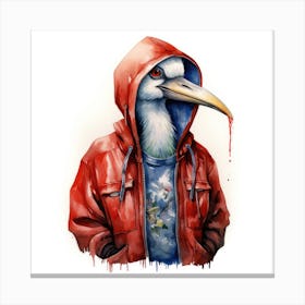 Watercolour Cartoon Crane In A Hoodie 3 Canvas Print