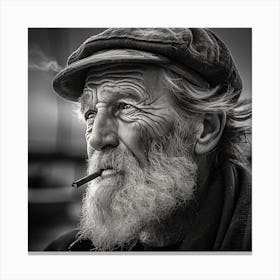 Old Man Smoking A Cigarette Canvas Print