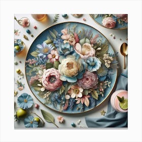 Flowers On Plates Canvas Print