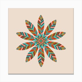 PETAL MANDALA Mid-Century Modern Scandi Folk Floral in Vintage Retro Colours on Cream Canvas Print