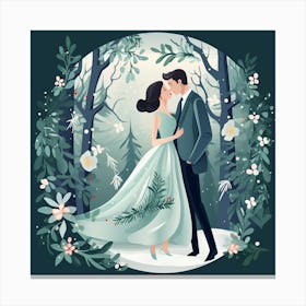 Wedding Couple In The Forest Canvas Print