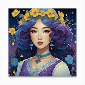 Asian Girl With Blue Hair Canvas Print