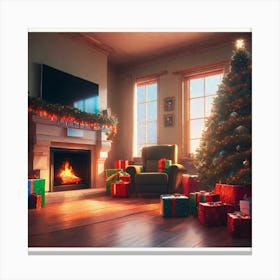 Christmas Tree In Living Room 5 Canvas Print