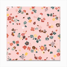 Ditsy Flowers Pastel Pink Square Canvas Print