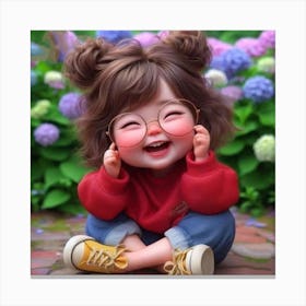 Cute Little Girl With Glasses Canvas Print