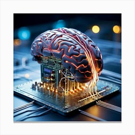 A Three Dimensional Cybernetic Human Brain With Electric Lines Running Through Functioning As A Ne (5) Canvas Print