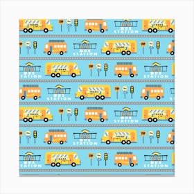 Buses Cartoon Pattern Vector Canvas Print