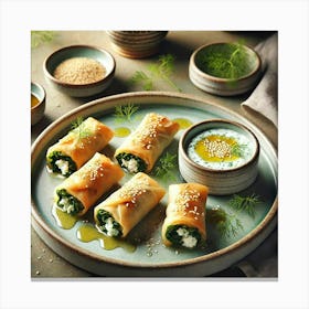 A Beautifully Plated Dish Of Spanakopita Spring Ro Canvas Print