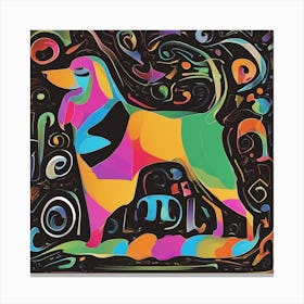 An Image Of A Dog With Letters On A Black Background, In The Style Of Bold Lines, Vivid Colors, Grap Canvas Print