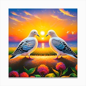 Doves At Sunset Canvas Print